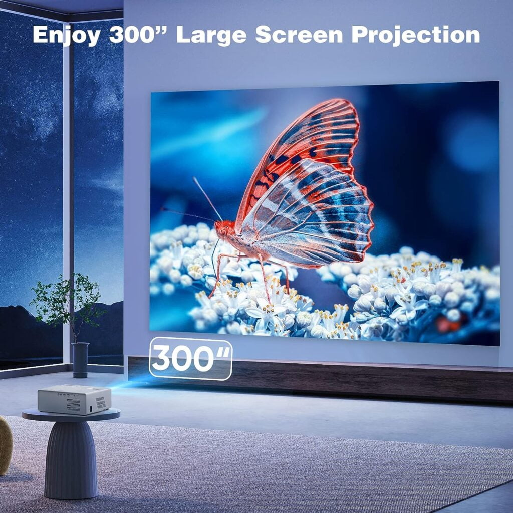 5G WiFi Bluetooth Projector with Screen, 16000 Lumens/450 ANSI Real Native 1080P 4K Outdoor Projector for Theater Movies, Synchronize Smartphone, Compatible W/TV Stick/HDMI/PS4 [120 Screen Included]