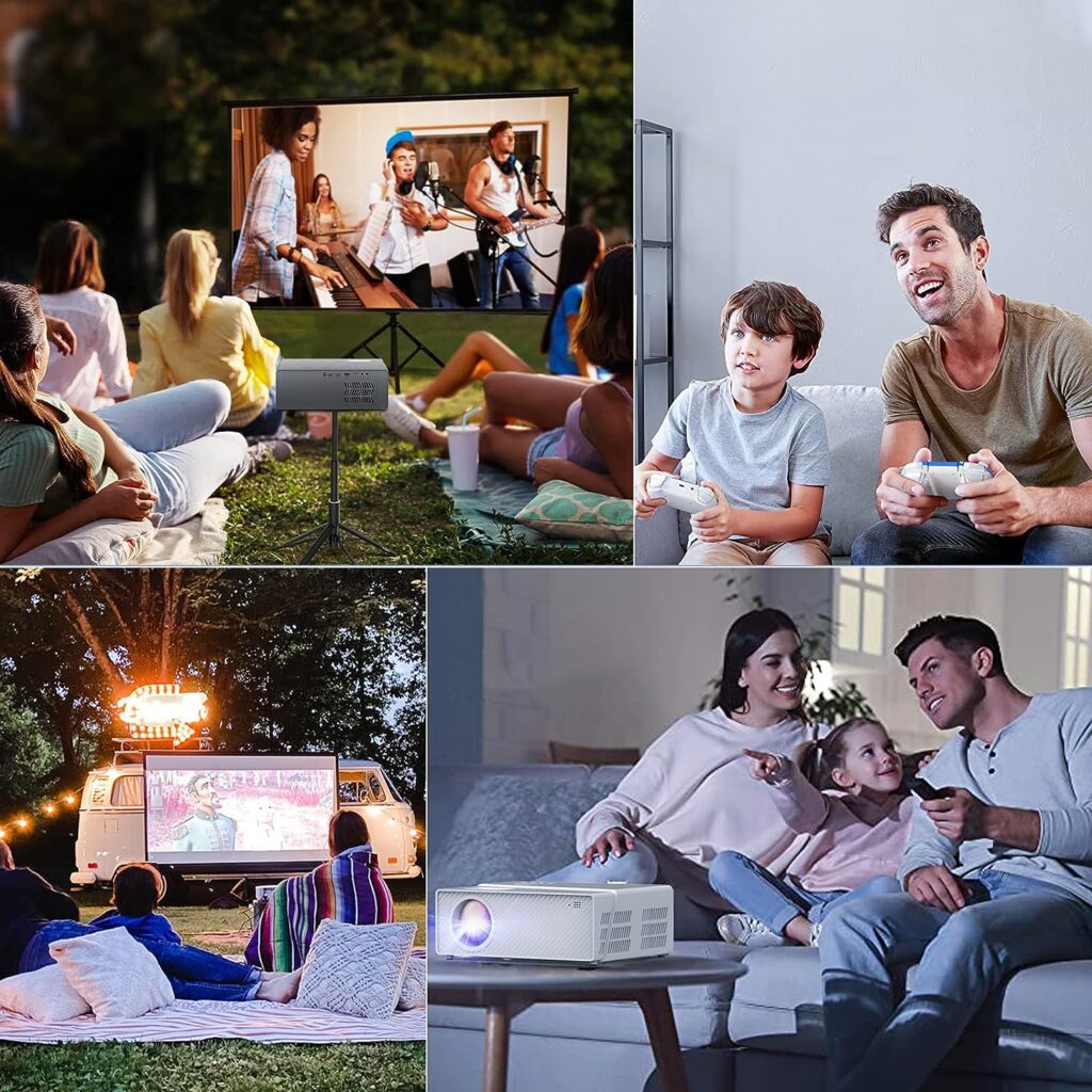 5G WiFi Bluetooth Projector with Screen, 16000 Lumens/450 ANSI Real Native 1080P 4K Outdoor Projector for Theater Movies, Synchronize Smartphone, Compatible W/TV Stick/HDMI/PS4 [120 Screen Included]