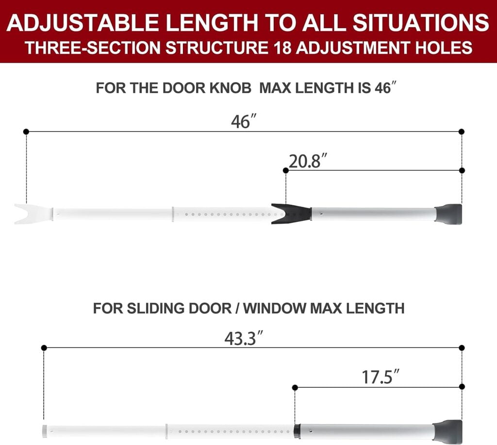 AceMining Upgraded Door Security Bar  Sliding Patio Door Security Bar, Heavy Duty Security Door Stoppers Adjustable Door Jammer Security Bar for Home, Apartment, Travel (1 Pack,White)