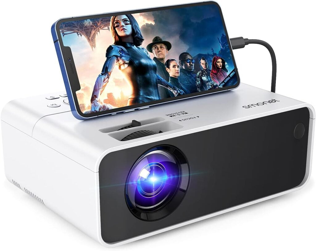 Movie Projector, SMONET 1080P HD Projector 7500L Home Projector Video TV Projector Mini Portable LED Projector Outdoor Indoor Wall Compatible with TV Stick Laptops PC PS5 HDMI USB