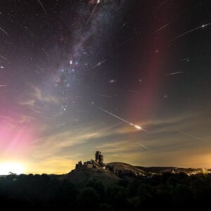 ‘Once-in-a-lifetime’ photo: Perseid meteors, northern lights and rare glowing arc shine over 11th-century castle