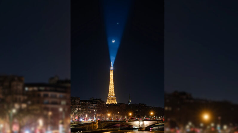 Venus and the moon dance over the Eiffel Tower in stunning ‘planetary parade’ photo from Paris