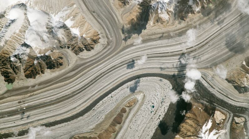 Trio of stripy glaciers merging in ‘Earth’s highest battleground’ are part of a major anomaly scientists don’t fully understand — Earth from space