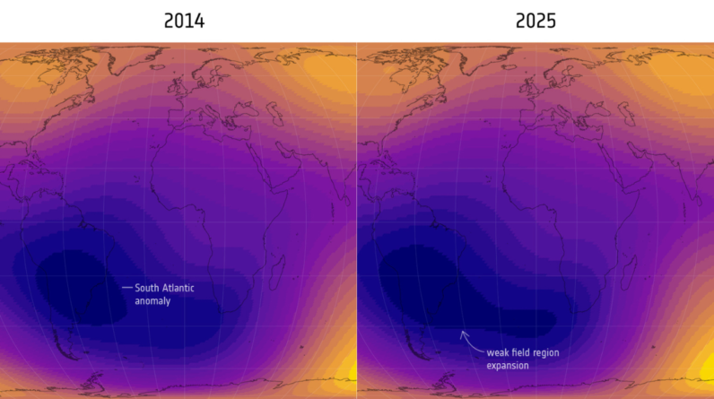 A massive weak spot in Earth’s magnetic field is growing, scientists discover