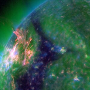 Eruption blows hole in sun’s atmosphere, unleashing solar flare and potentially triggering northern lights