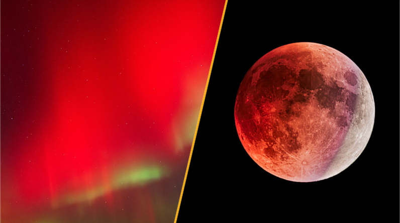 Rare red northern lights may be visible alongside red moon during tonight’s partial lunar eclipse