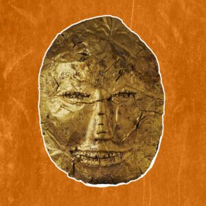 Funeral mask: A 2,000-year-old gold face covering designed to confuse the deceased’s spirit so it didn’t torment the living