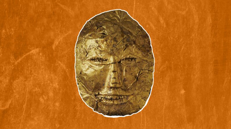 Funeral mask: A 2,000-year-old gold face covering designed to confuse the deceased’s spirit so it didn’t torment the living